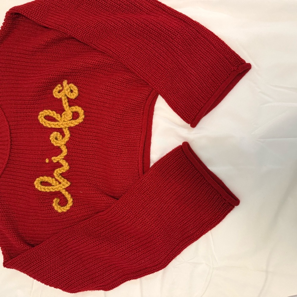 Red Knit 'Chiefs' Embroidered Women's Sweater